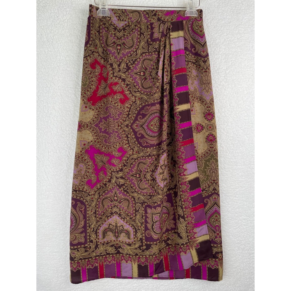 Saks‎ Fifth Avenue Folio Collection 100% Silk Paisley Maxi Skirt Purple Pink 10
